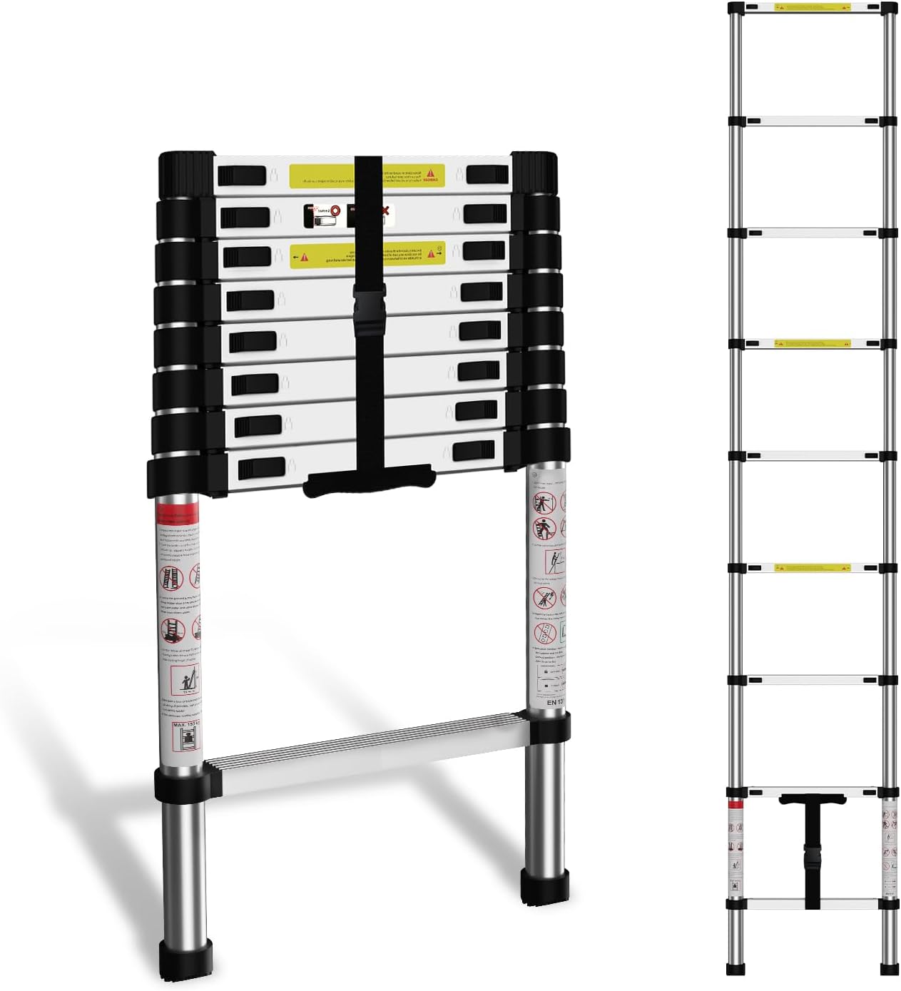 Telescoping Ladder Adjustable Retractable Aluminum Extension 10.5 FT