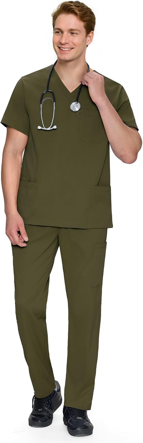 COZYFIT Scrubs for Men - V-Neck Top & Straight Leg Pants Set
