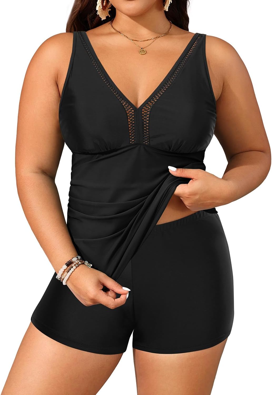 Yonique Plus Size Swimsuits with Shorts for Tummy Control