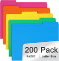 Colored File Folder 200 Pack 1/3 Cut Tabs - Bright Letter Folders