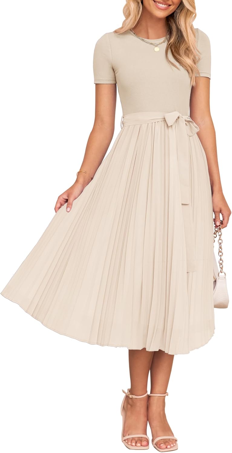 ZESICA Womens Summer Short Sleeve Midi Dress for Weddings