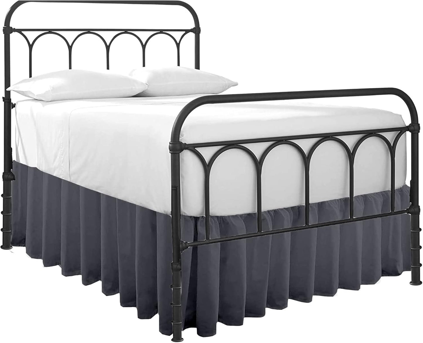 Ruffled Bed Skirt with Split Corners - Luxurious Dark Grey Look