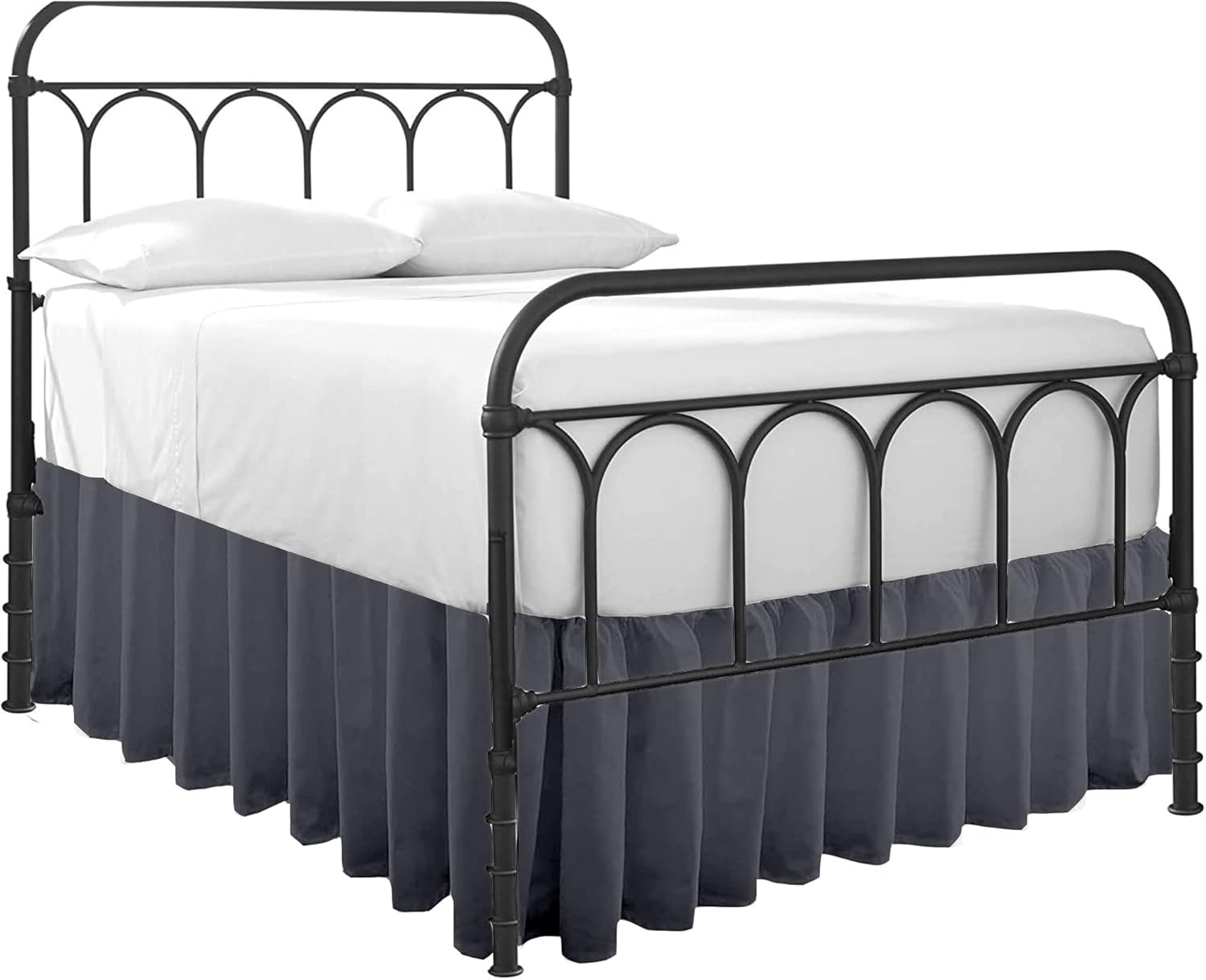 Ruffled Bed Skirt with Split Corners - Luxurious Dark Grey Look
