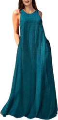 Mingyuezai Women's Sleeveless Linen Maxi Dress - Casual Linen Maxi