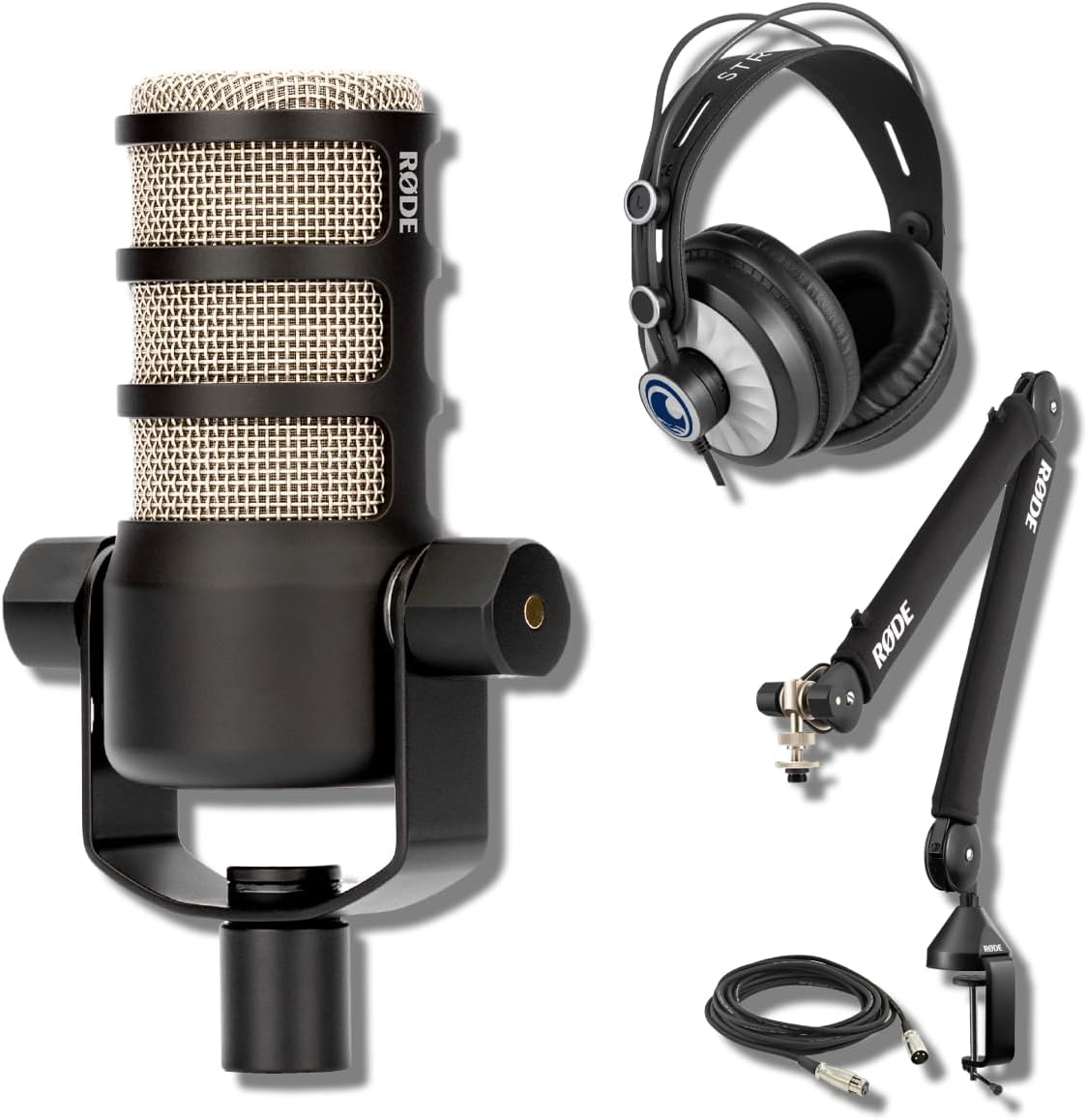 Rode PodMic Dynamic Podcast Microphone with Boom Arm and Headphones
