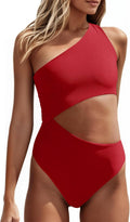 Women's One Piece Ribbed Swimsuit One Shoulder Cutout - Flattering Fit