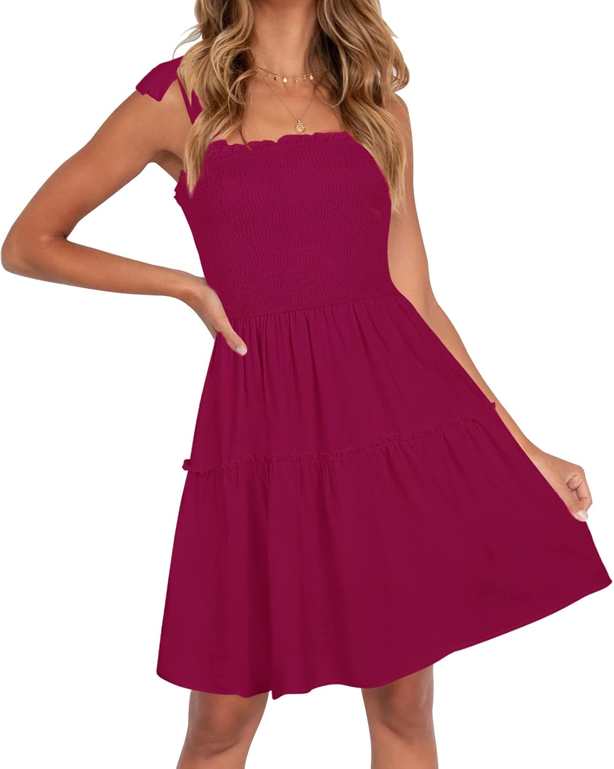 ZESICA Women's Summer Spaghetti Strap Mini Dress for Fun Days