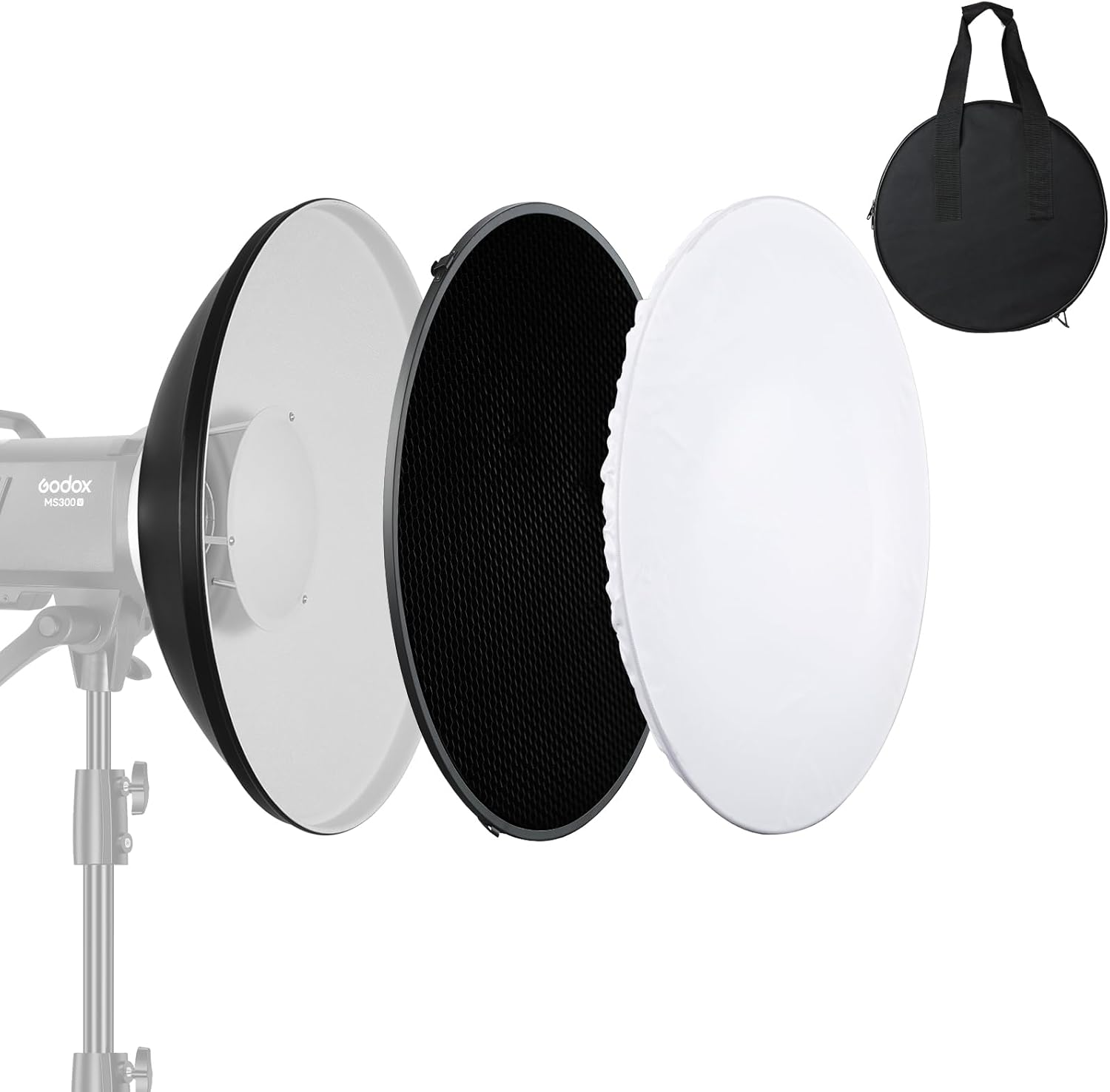 Soonpho 16inch Reflector Beauty Dish with Honeycomb Grid and Diffuser