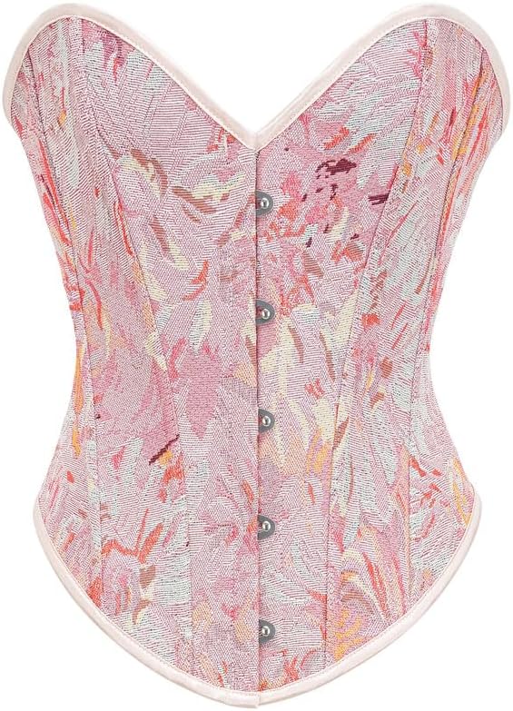 Vintage Floral Denim Overbust Corset Bustier Top for Women