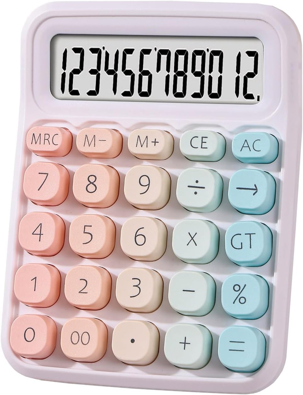 12-Digit Mechanical Desk Calculator with Large LCD - Colorful Style