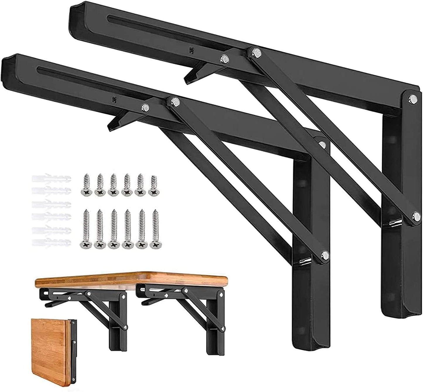 Folding Shelf Brackets - Heavy Duty 24 Inch Metal Collapsible