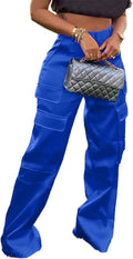Stylish High Waisted Satin Cargo Pants for Women with Pockets