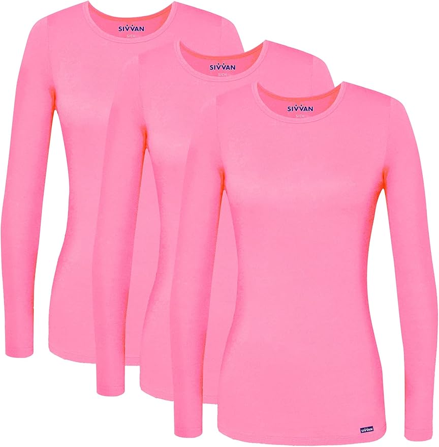 Sivvan Scrubs for Women - Long Sleeve Comfort Underscrub Tee 3-Pack