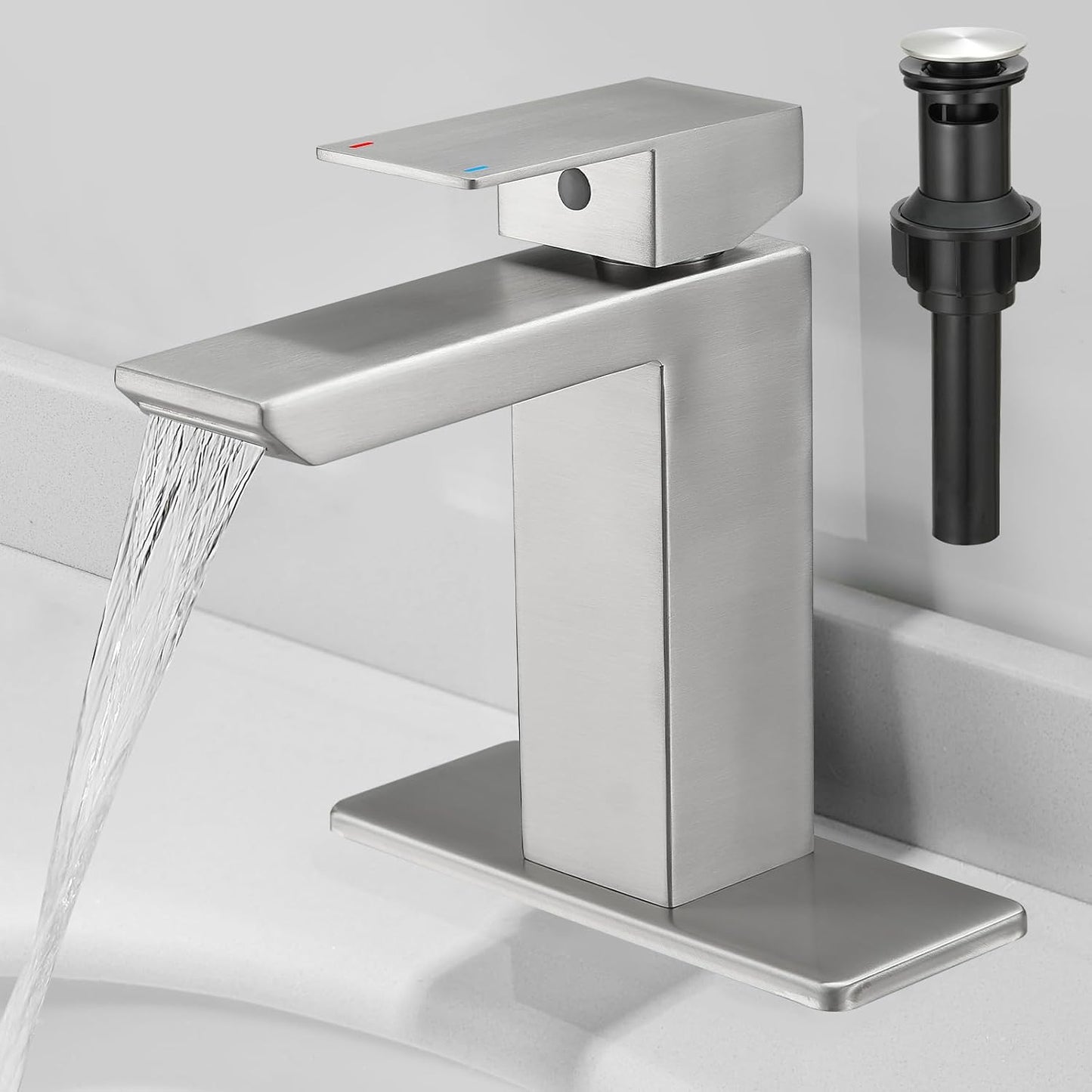 RUMOSE Brushed Nickel Bathroom Faucets Set for Modern Sinks