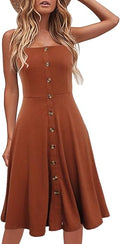 Women's Spaghetti Strap Button Down Midi Dress - Cotton A-Line
