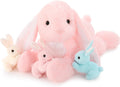 Big Pink Bunny Stuffed Animal 24in - Cozy Mommy Bunny with 3 Babies