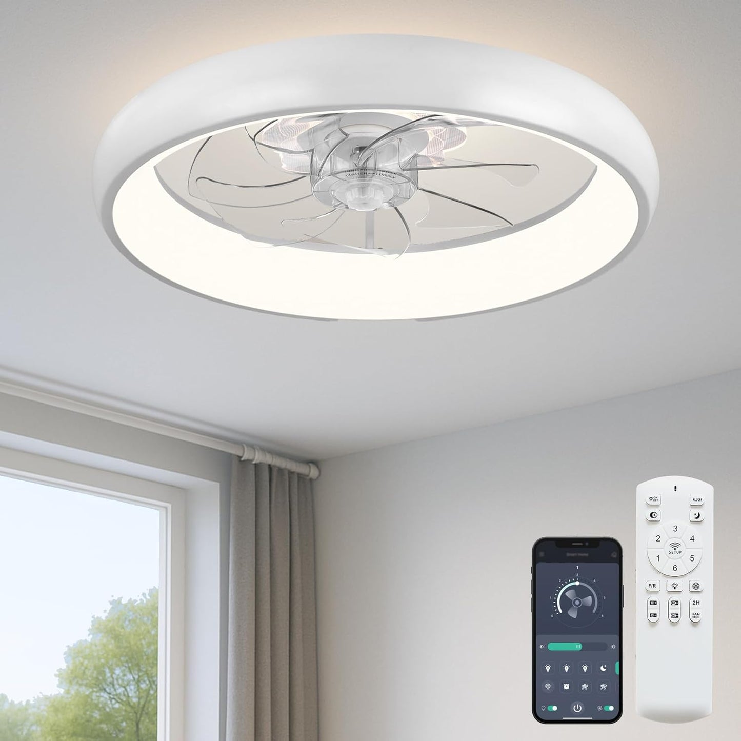 20in Ceiling Fan with Light, Quiet DC Motor & Remote Control