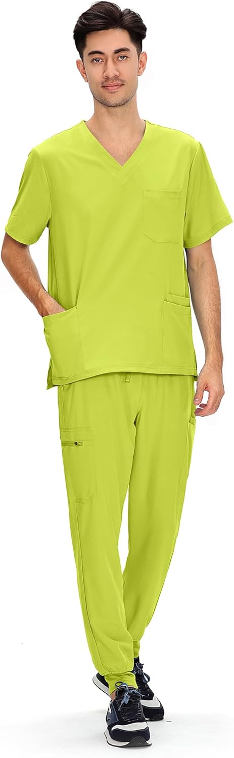 COZYFIT Scrubs for Men - 11 Pocket V-Neck Top & Jogger Pants