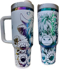 Sunflower Highland Cow Tumbler with Handle - 40oz Insulated Mug