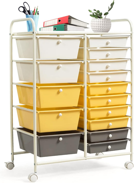 COSTWAY 15 Drawer Rolling Storage Cart for Home and Office Use