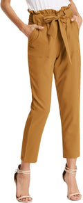 Women's Fashionable Cropped Pants with Paper Bag Waist and Pockets