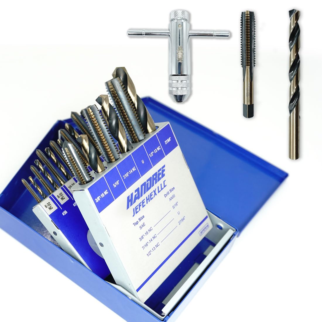 JEFEHEX 18pcs Drill and Tap Set with T-Handle Ratchet Wrench