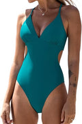 CUPSHE Crisscross Back Ruched One Piece Swimsuit - Flattering Cutout