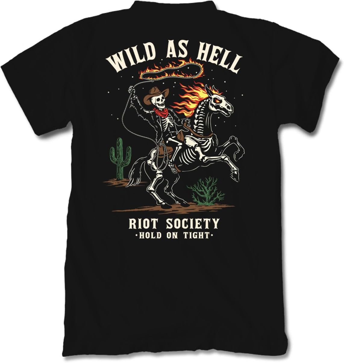 Riot Society Men's Graphic T-Shirt with Cowboy Vibes and Flames