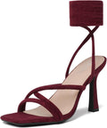 Mostrin Womens Burgundy Lace Up Heels - Adjustable Strappy Square Toe