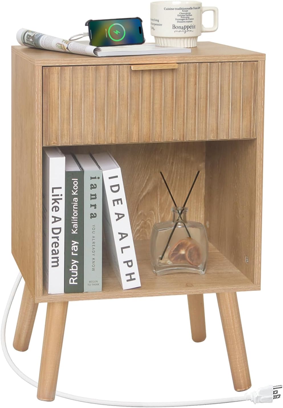Wood Nightstand with Charging Station for Modern Bedrooms