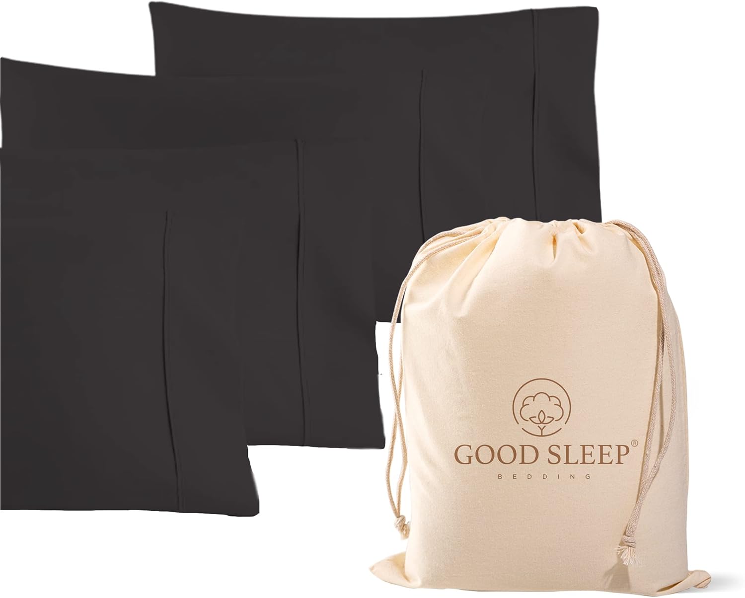 1000 TC Black Standard Pillowcases Set of 4 for Comfy Sleeping