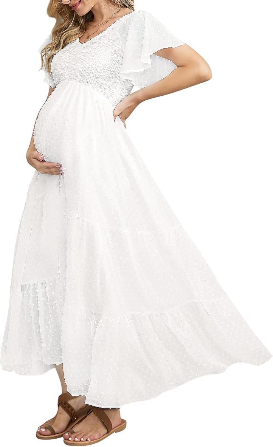 Swiss Dot Smocked Maternity Dress for Baby Shower Photoshoot