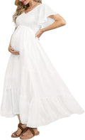 Swiss Dot Smocked Maternity Dress for Baby Shower - Boho Maxi