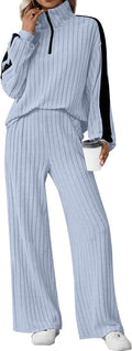 Womens 2 Piece Ribbed Knit Lounge Set - Cozy Half Zip Tracksuit