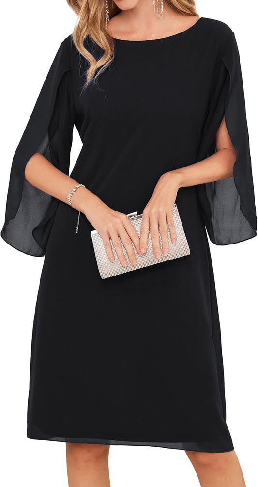 Chiffon Dresses for Women: Flutter Sleeve Party Wedding Dress