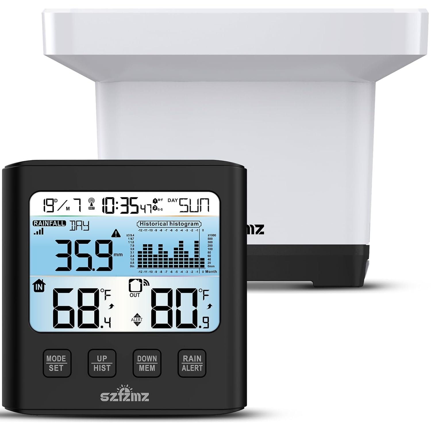Wireless Rain Gauge Outdoor with Self-Emptying and Backlight