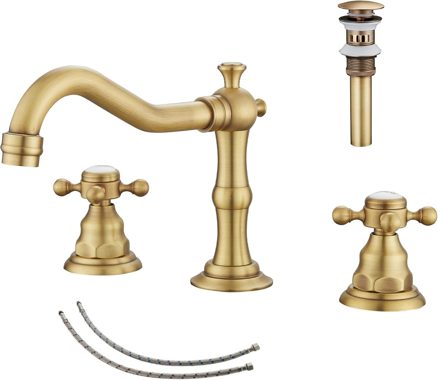 GGStudy 3 Holes Widespread Bathroom Sink Faucet in Antique Brass