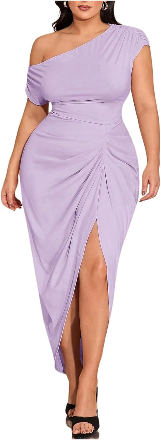 Floerns Women's Plus Size Asymmetrical Neck Long Dress Review