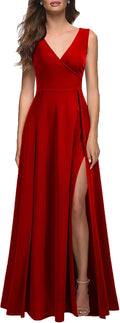 MUSHARE V Neck Sleeveless Split Formal Dress - Flattering Stretch Fit