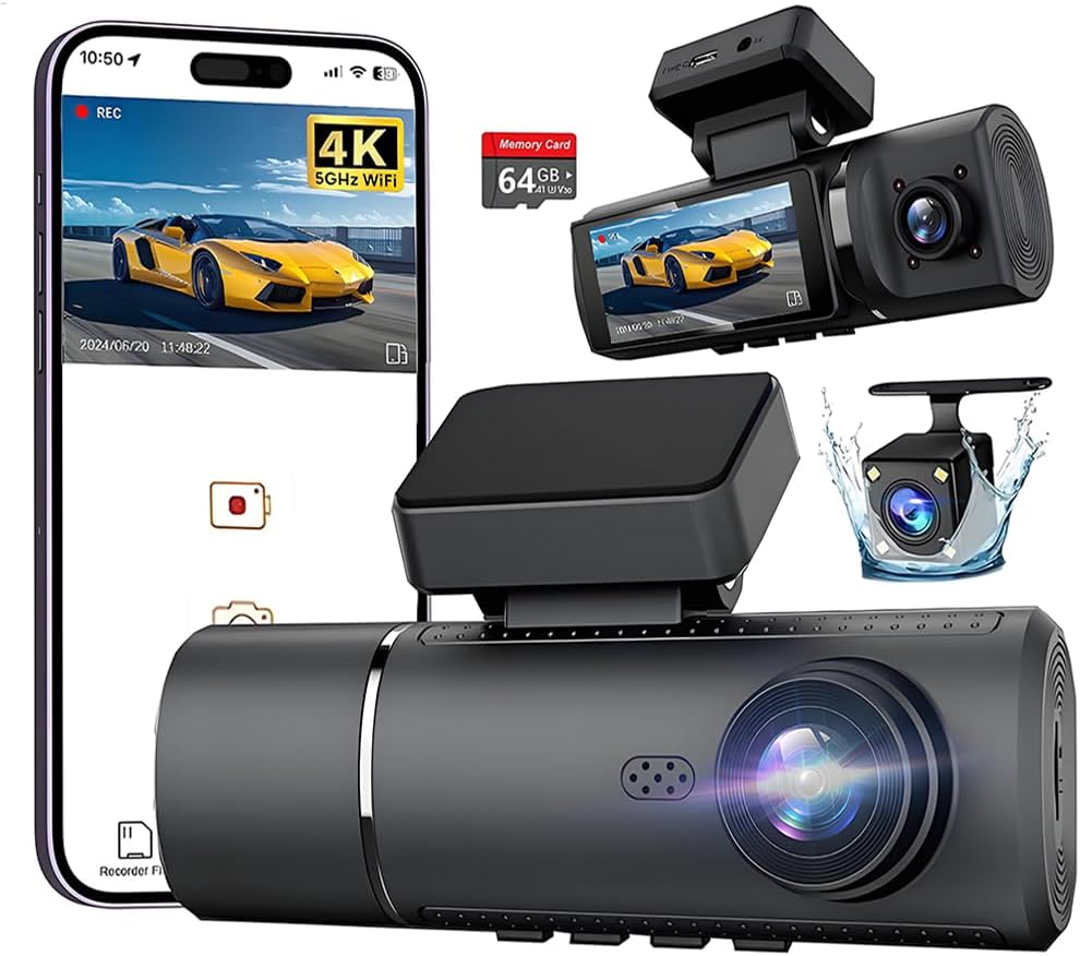 3 Channel 4K Dash Cam with 5G WiFi and Night Vision Clarity