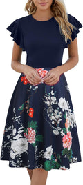 Women's Semi-Formal Ruffle Sleeves V-Back Fit and Flare Dress Cocktail