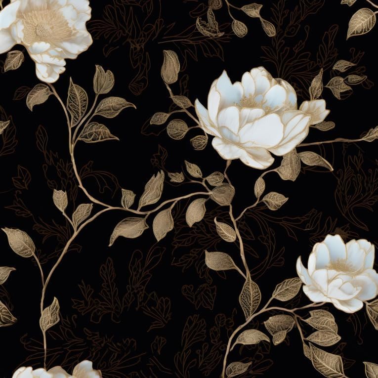 Black Golden Floral Peel and Stick Wallpaper for Home Decor