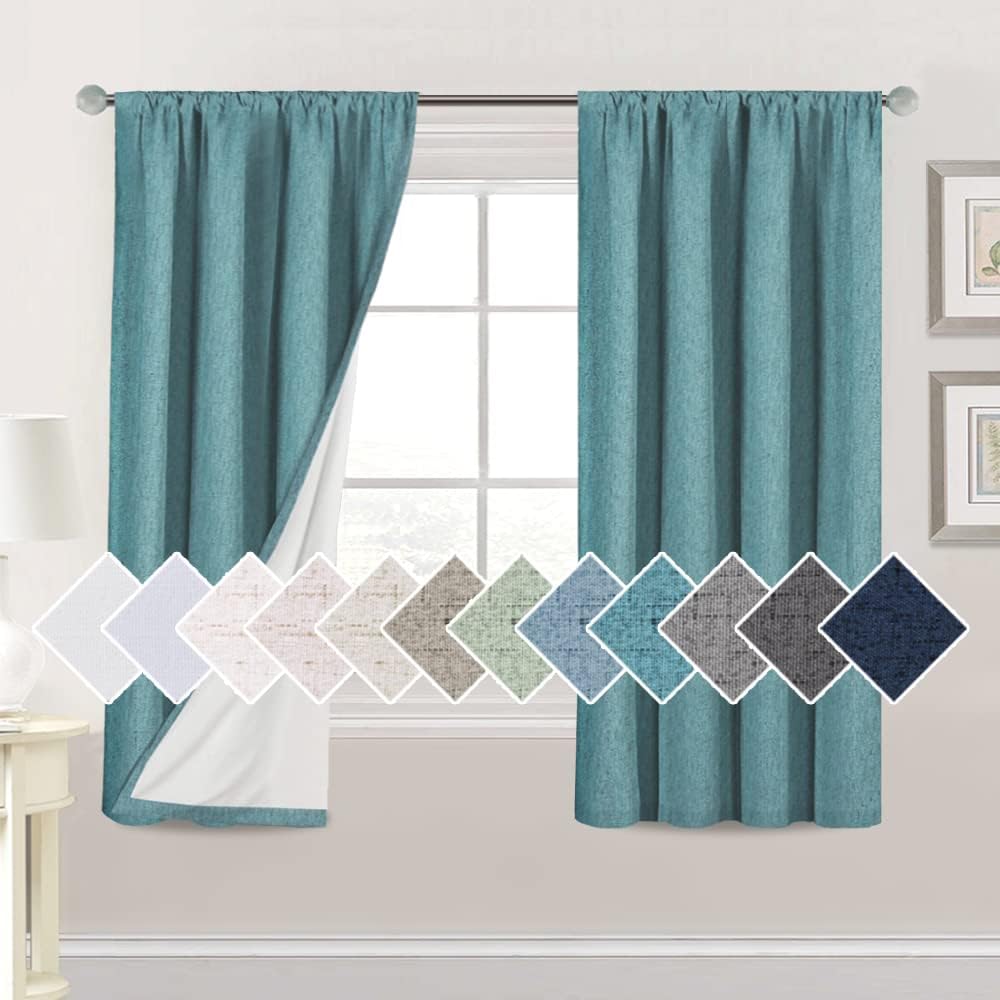 H.VERSAILTEX Linen Look Blackout Curtains for Bedroom 63 in