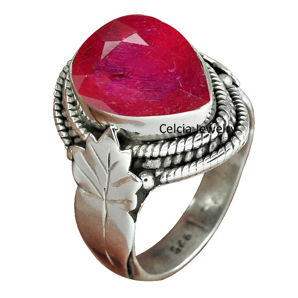 Natural Ruby Gemstone Ring in Solid 925 Sterling Silver Jewelry
