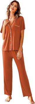 Women Pajamas Set Notch Collar Soft Sleepwear - Long Pants Set