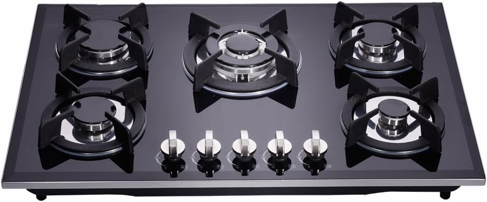 30 inch Gas Cooktop with 5 Burners and Tempered Glass Design