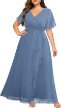 Plus Size Formal Dresses V Neck Ruffle Long Chiffon Dress - Flattering