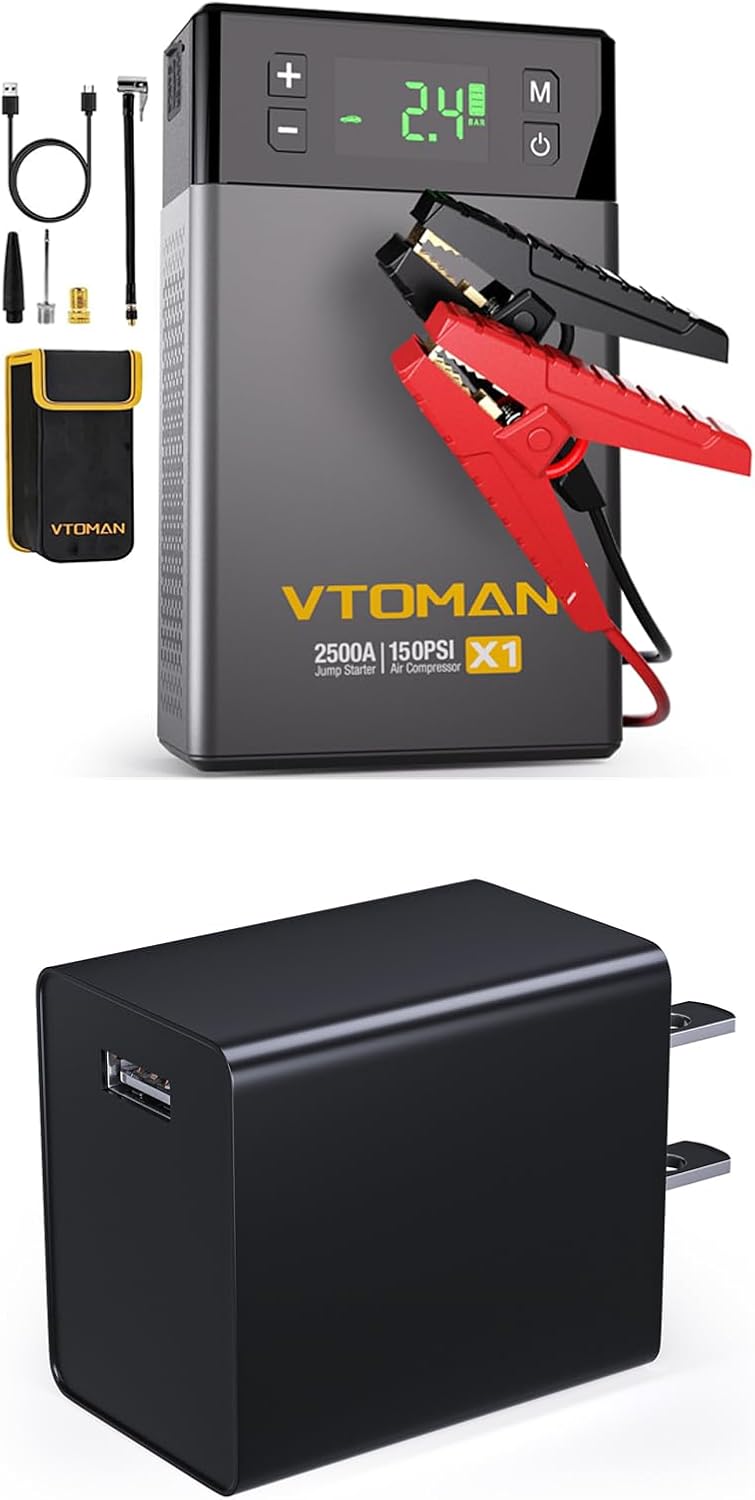 VTOMAN X1 Jump Starter: 2500A Power, Air Compressor, 150PSI Tire Inflator