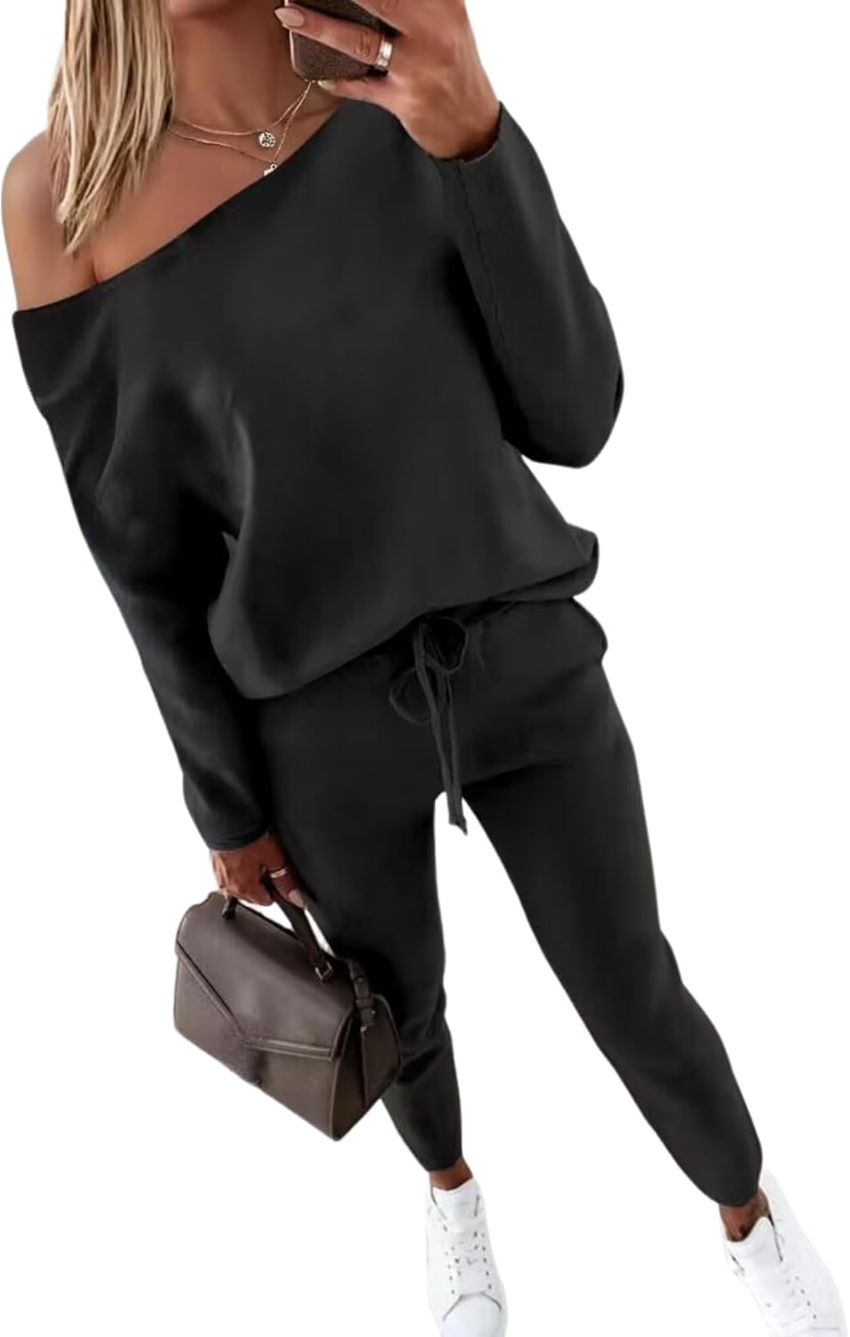 CHICME Women Tracksuit 2025 Fall Cozy Off The Shoulder Set