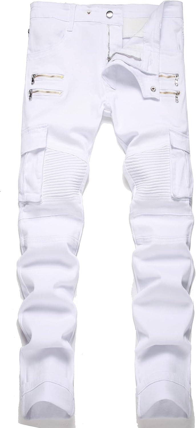 AITITIA Men's Biker Zipper Deco Washed Straight Fit Jeans Review